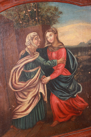 Olio si tela francese di fine 1700 Raffigurante Madonna con Sant'Anna