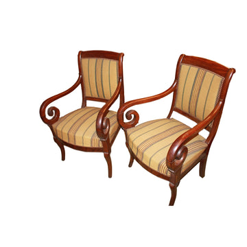 Pair of French Mahogany Armchairs – Directory Style – 19th Century