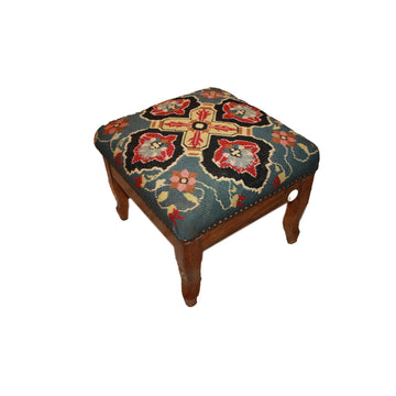 French Directory Style Walnut Pouf with Petit Point Embroidery – 19th Century