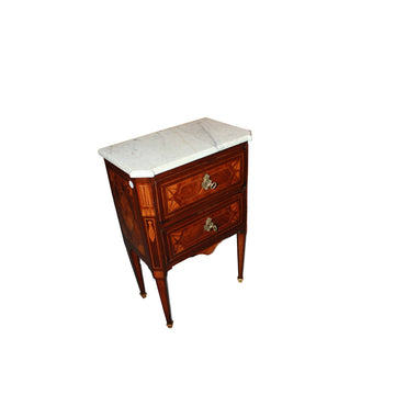 18th Century French Louis XVI Style Nightstand in Walnut with Marble Top