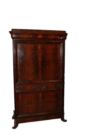 Large Biedermeier secretaire desk chest from the second half of the 19th century in mahogany feather