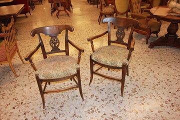 Group of 4 rustic French armchairs from the late 1800s in walnut wood