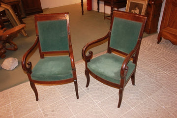 Group of 2 Directio style armchairs in mahogany wood, second half of the 19th century