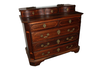 Cassettone canterano Spagnolo 1700 in legno di noce impreziosito da filetto di intarsio