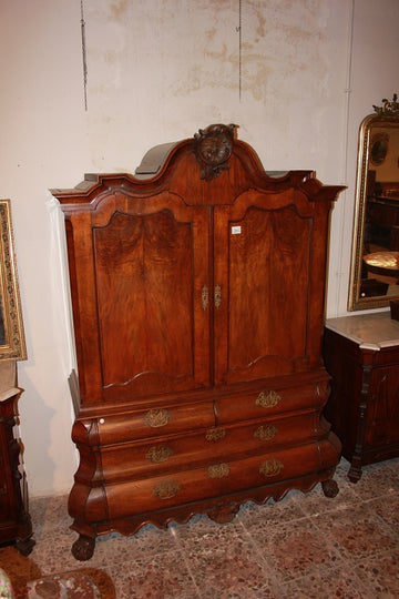 18th century Dutch Chippendale style antique Bureau Bookcase in walnut wood