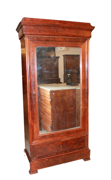 Armadio stile Direttorio ad 1 porta in legno di mogano e piuma di mogano XIX secolo