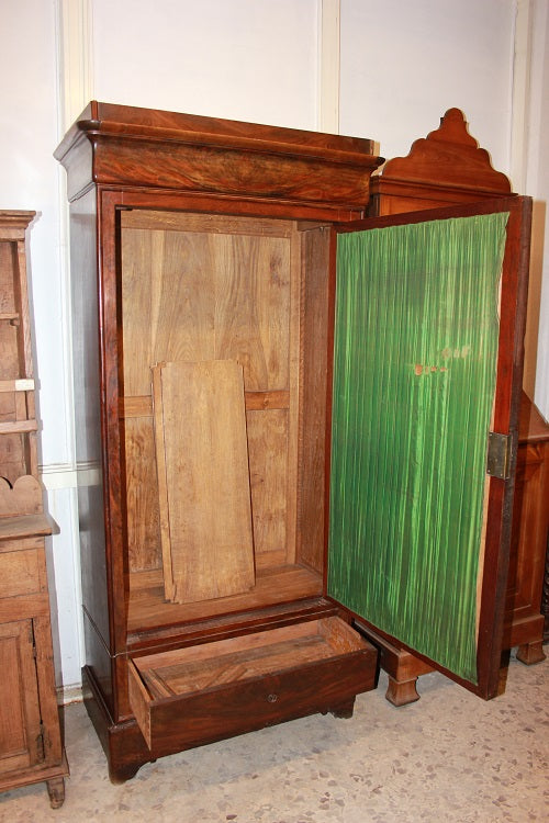 Armadio 1 porta con specchio stile Direttorio in legno di mogano e piuma di mogano con cassetto