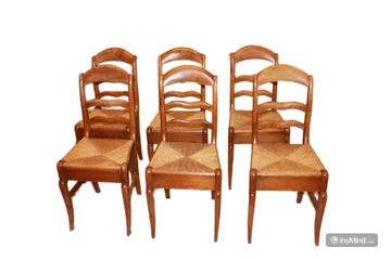 Groupe de 6 chaises rustiques françaises du 19ème siècle en merisier