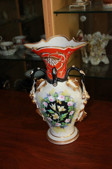 French porcelain vase from Old Paris from the late 1800s decorated with flowers