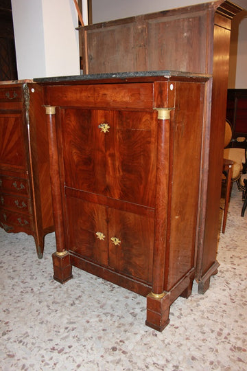 Empire style secretaire desk chest in 19th century mahogany feather with doors