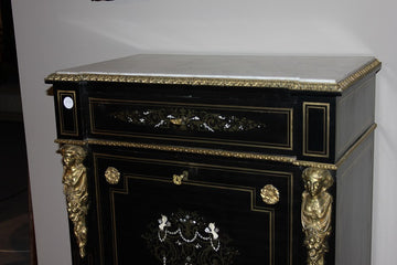French Boulle secretaire desk chest in ebonized wood with bronzes and ivory, 19th century