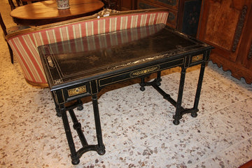 Scrittoio scrivania italiana di inizio 1800 Lombardia con avorio in legno di ebano
