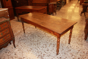 French rustic 19th century style fixed rectangular table in cherry wood with 4 legs