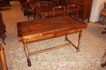 Rustic French 19th century extendable table with extractable walnut wood top