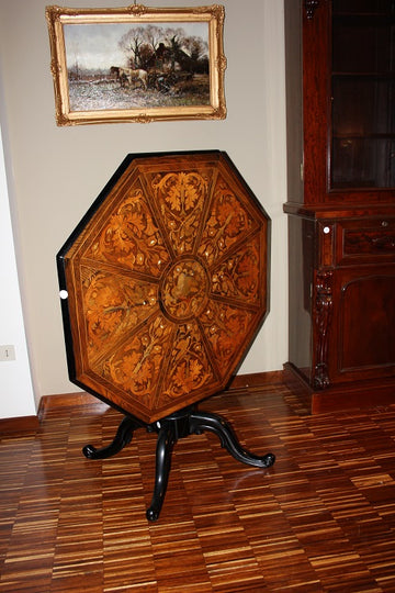 Richly inlaid Dutch sail table from the early 19th century