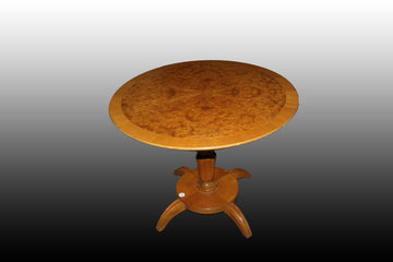 Biedermeier style coffee table in elm wood and elm root