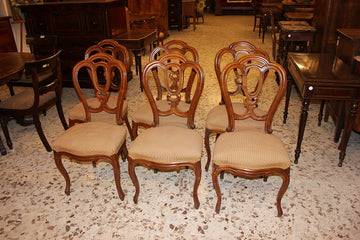 Group of 6 Louis Philippe style chairs in 19th century walnut wood