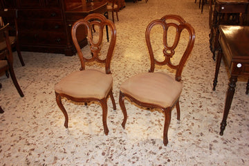Group of 6 Louis Philippe style chairs in 19th century walnut wood