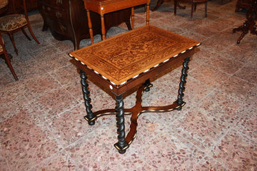 Mid-1800s French Dutch style coffee table with inlaid torchon