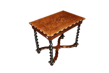 Mid-1800s French Dutch style coffee table with inlaid torchon