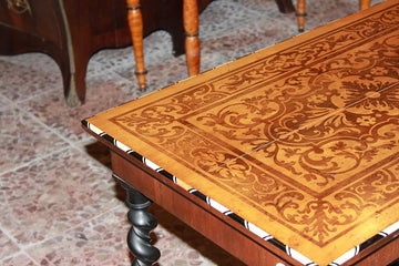 Mid-1800s French Dutch style coffee table with inlaid torchon
