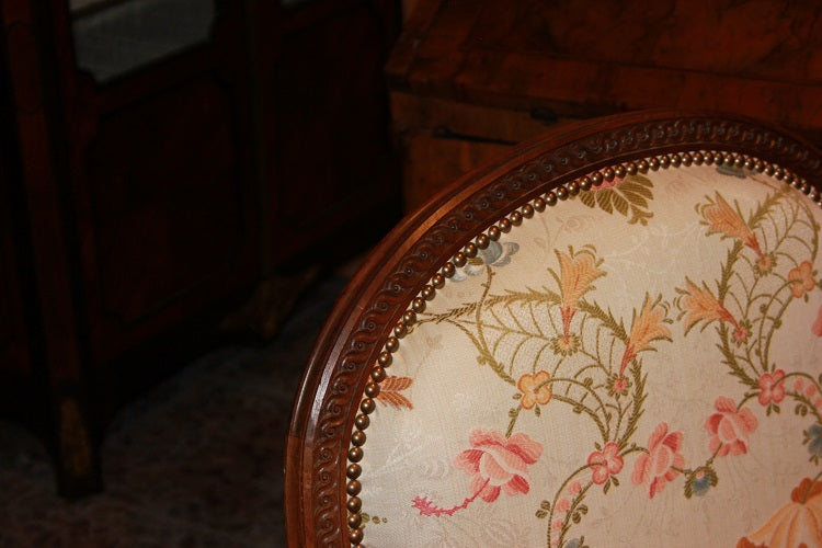 Salotto francese 1 divano e 2 poltrone stile Luigi XVI in legno di noce XIX secolo
