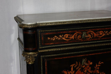 French Napoleon III style secretaire desk chest in richly inlaid ebony wood