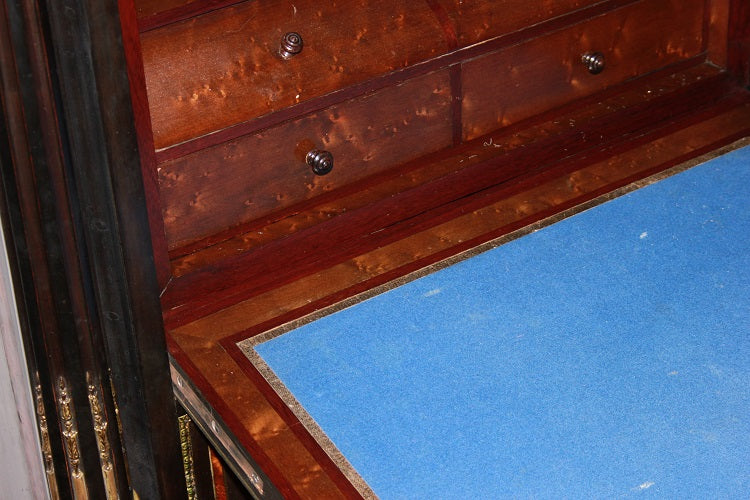 Secretaire francese stile Napoleone III in legno di ebano riccamente intarsiato