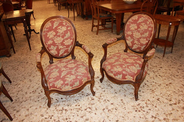 Pair of French Louis Philippe style armchairs in 19th century rosewood