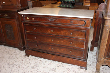 French chest of drawers from the 1800s, Louis Philippe style, in rosewood and white marble