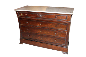 Comò francese del 1800 Luigi Filippo in legno di palissandro e marmo bianco