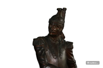 French bronze sculpture from the 1800s depicting a Cavalry Officer Dragoon Soldier, Signed