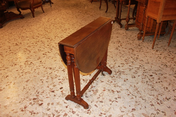 Tavolino fianco divano con alette stile Direttorio in legno di mogano del 1800