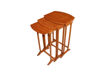 Set of three French side tables from the late 1800s in blond mahogany wood