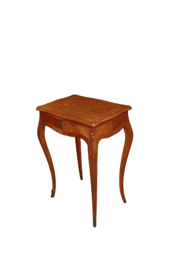 Piccolo tavolino Toilette stile Luigi XV del 1800 con pianetto superiore intarsiato