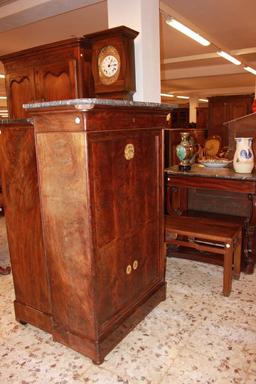 French Empire Style Secretaire desk chest in Mahogany with Black Marble Top