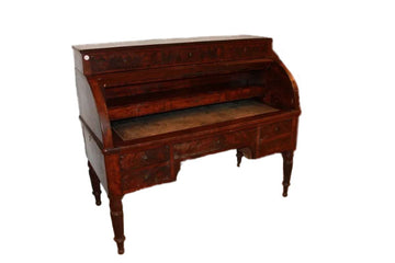Large French Roll-Top Writing desk from the Mid-1800s, Direttorio Style, in Mahogany Feather