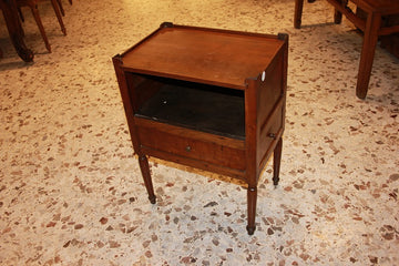 Cherrywood bedside table with side drawer and open compartment from the 1800s