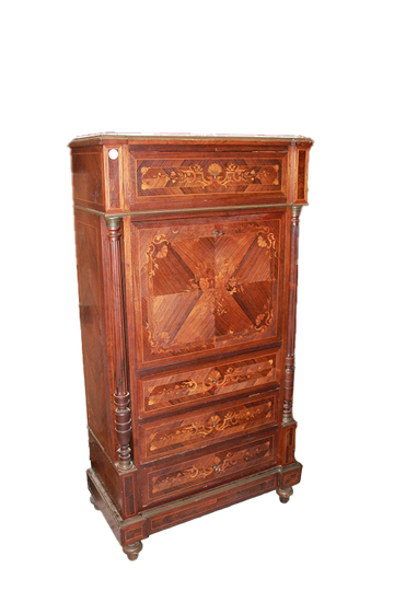 Secrétaire de style Napoléon III marqueté de marbre et bronzes d'époque 19ème siècle