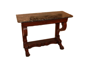 French Empire-style mahogany console table from the 1800s with black marble top