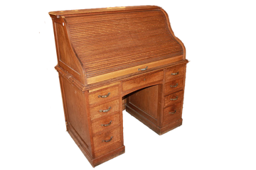 Scrivania a rullo americana in legno di rovere di inizio 1900 con ampi cassetti