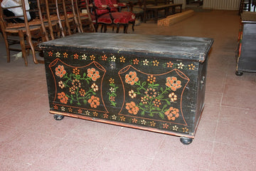 Small 19th Century Tyrolean Blue Lacquered chest with Floral Motifs
