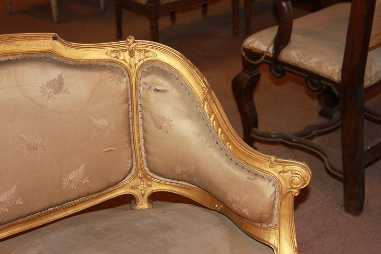Salotto Francese Stile Luigi XV in legno dorato metà 1800 2 Poltrone 1 Divano