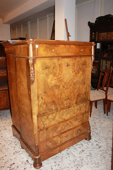 Walnut Root Veneer Biedermeier Style Secretary desk chest from the 1800s Northern Europe