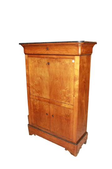 1800s Empire Style Walnut Secretary desk chest with Black Marble France 19th Century