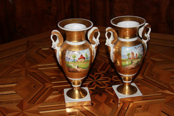 Pair of French Old Paris Vases from the 1800s with Landscape Paintings