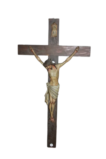 Grand Crucifix français en bois du 19e siècle