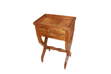 Antique French Sewing Table in Walnut Wood with Tray Top 1800