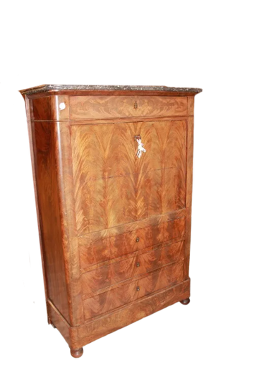 Secretaire Stile Impero del 1800 in Piuma di Mogano Con Cassetti