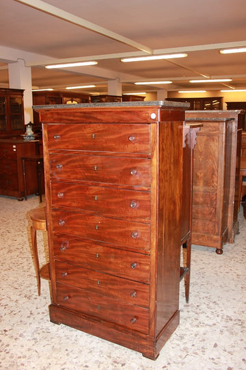 Secretary desk chest from the 1800s in Mahogany Wood and Mahogany Feather